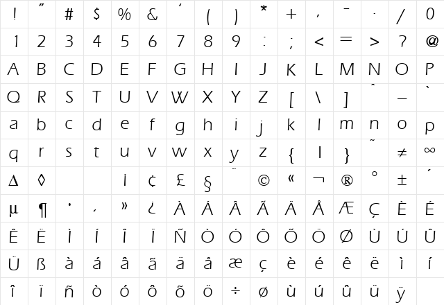 Ergo Regular  glyph index