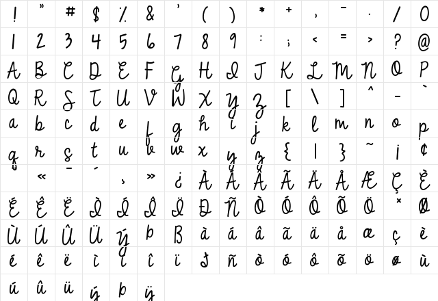 KG No Matter What Regular  glyph index