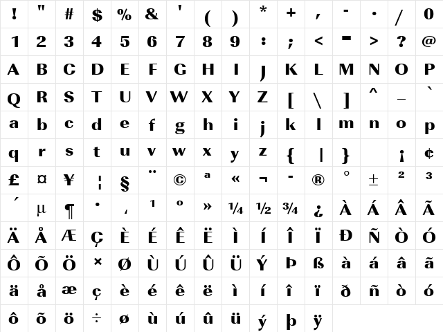 URWImperialTUltBolWid Regular  glyph index