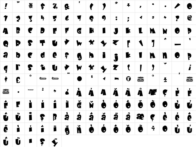 TR Baby Kruffy Regular  glyph index