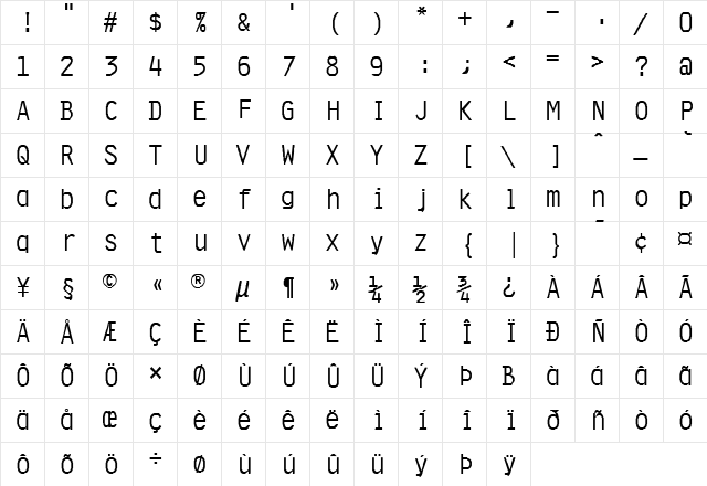 FZ DIGITAL 4 Normal  glyph index