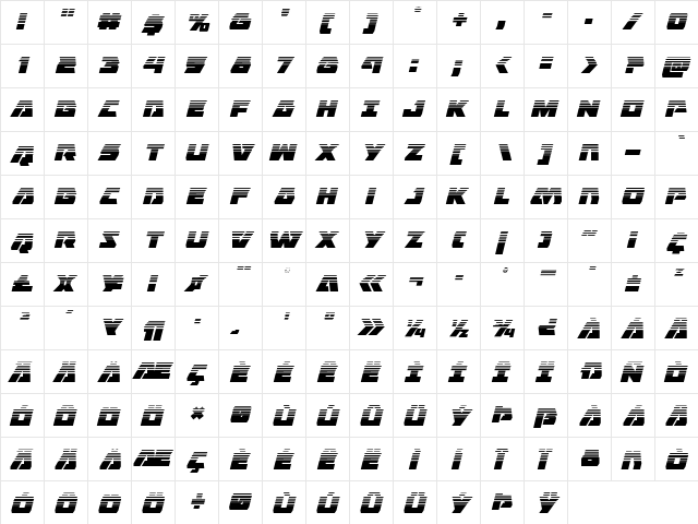 Eagle Strike Halftone Italic Italic  glyph index