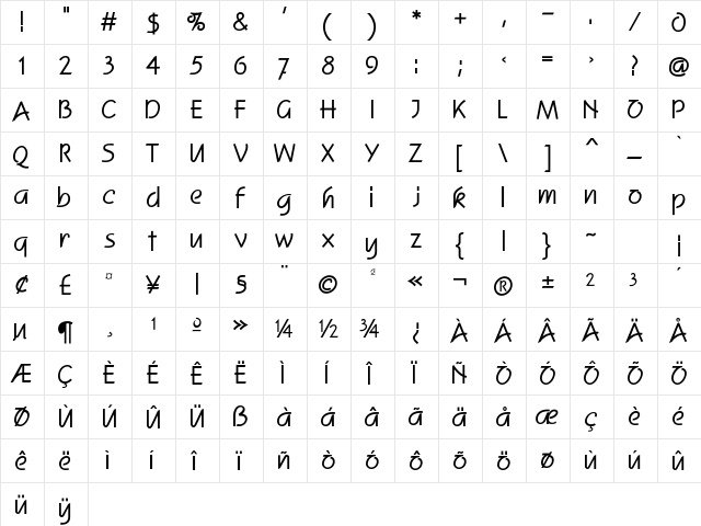 Scribe Bold  glyph index