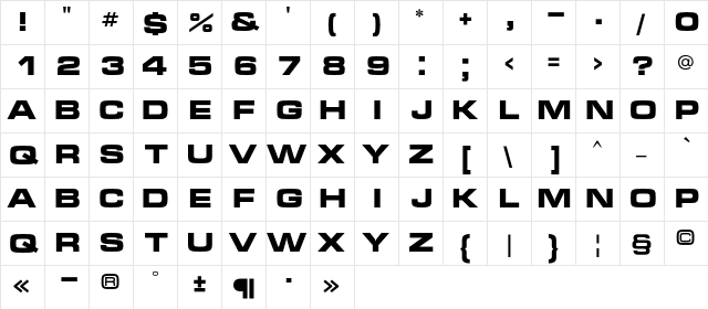 MicraC Bold  glyph index