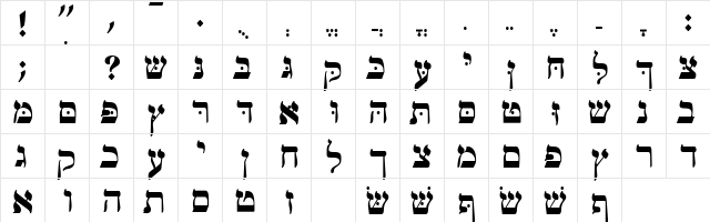 MendelSiddurMW Bold  glyph index