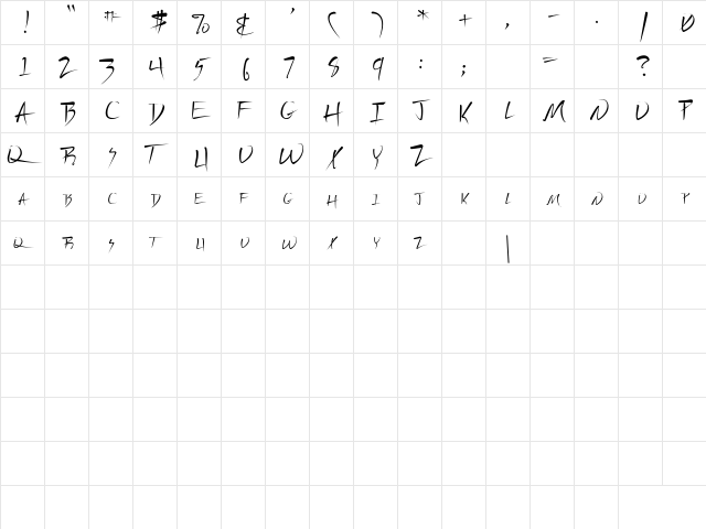 Vecker Lefti Regular  glyph index