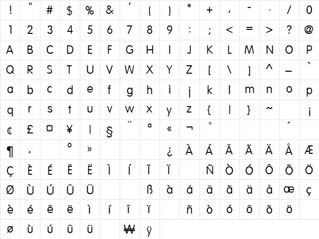 Roundel Regular  glyph index
