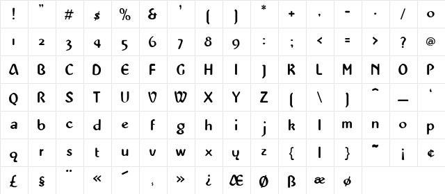 Cityhall Bold Regular  glyph index