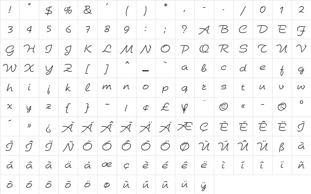 Brio Regular  glyph index
