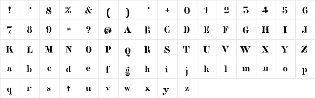 StencilFullBETA Regular  glyph index