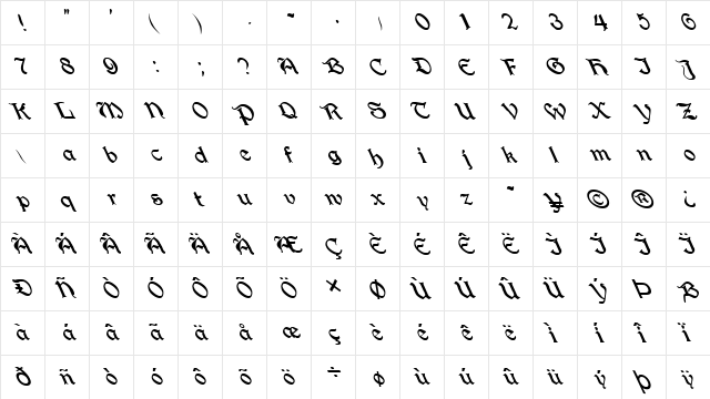 FZ SCRIPT 25 LEFTY Normal  glyph index