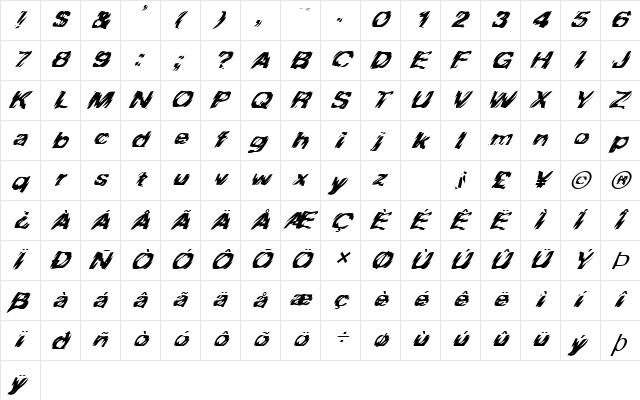 FZ WARPED 10 ITALIC Normal  glyph index