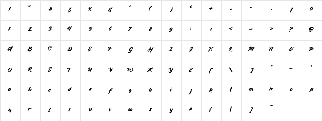 BlueSilky Regular  glyph index