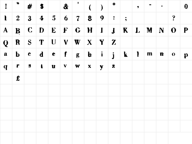 Sixty Regular  glyph index