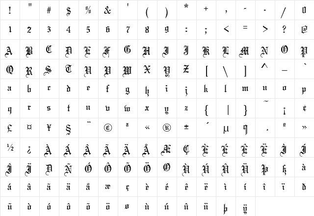 Johannes-Normal Regular  glyph index