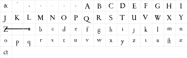 De Beau Chesne Roman Regular  glyph index