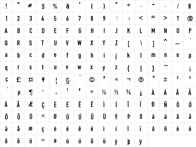 Fette Engschrift Regular  glyph index