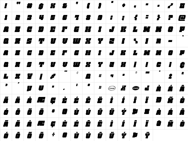 Kittrick Condensed Italic Condensed Italic  glyph index