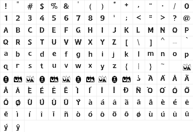 Spotted Fever Regular  glyph index