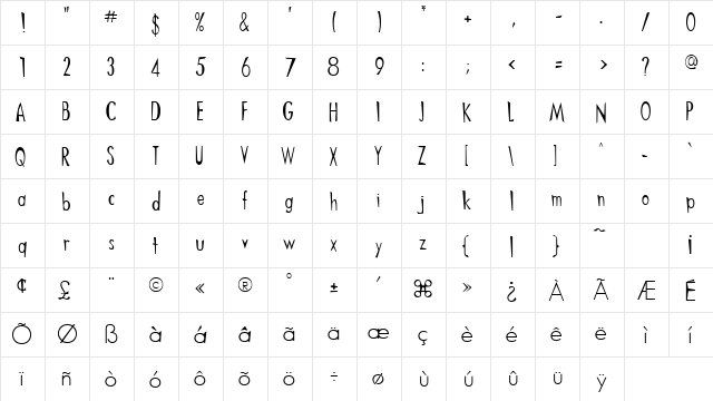 Augusta Regular  glyph index