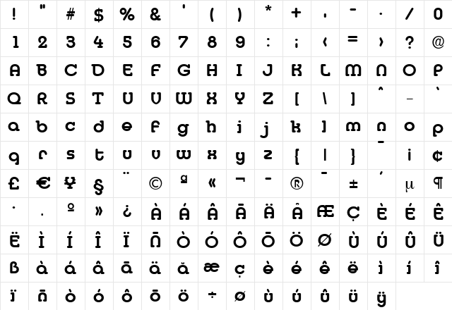 DesireeBecker Bold  glyph index