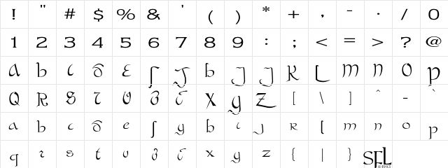 Bastarda Regular  glyph index