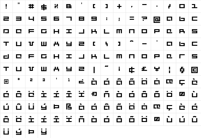 Mecha Regular  glyph index