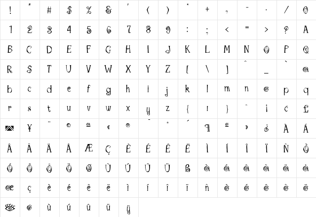 Mambo Light  glyph index