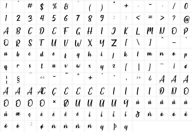Herlia Regular  glyph index