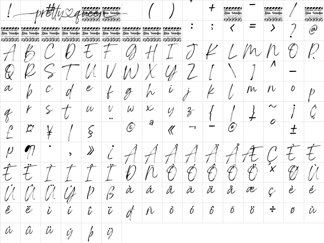 Pretty Queen Personal Use Regular  glyph index