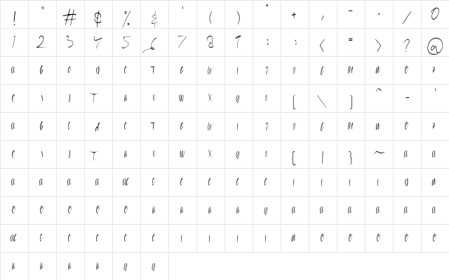 magenta Regular  glyph index