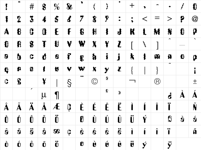 Lumpy1 Regular  glyph index