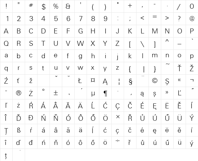 UnitusDEELig Regular  glyph index