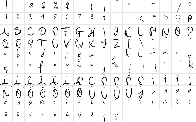 Madam Frilleug Regular  glyph index