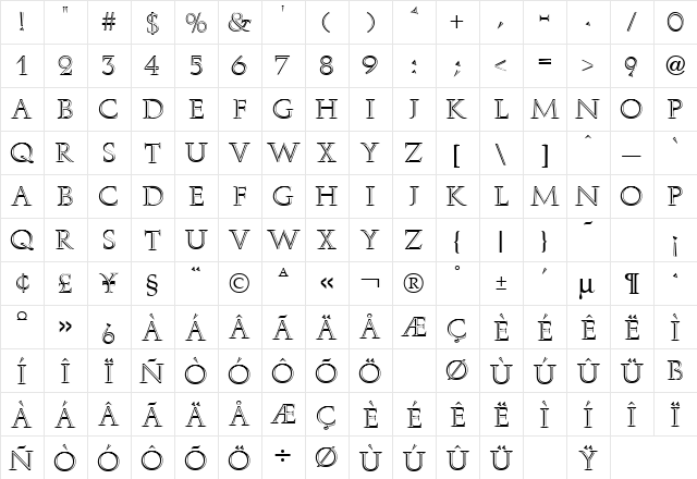 Aurea Inline Regular  glyph index