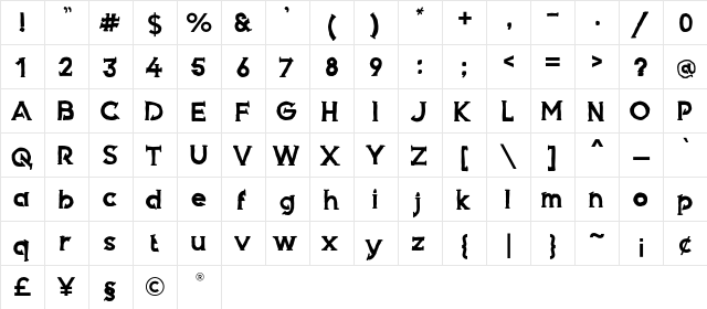Armed Regular  glyph index