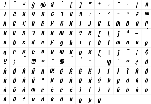 SF RetroSplice Condensed Regular  glyph index