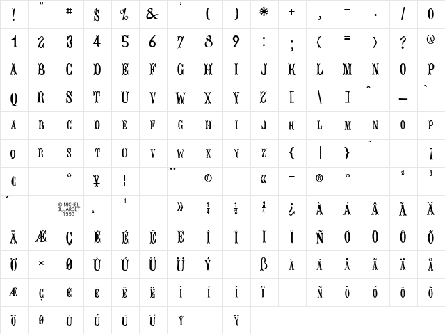 BujardetFreres Regular  glyph index