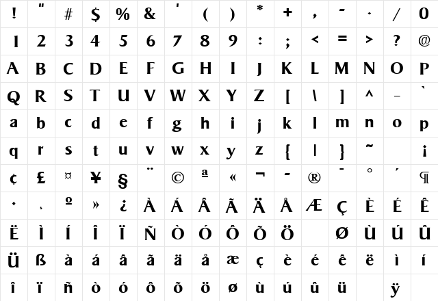 Sigvar Bold  glyph index