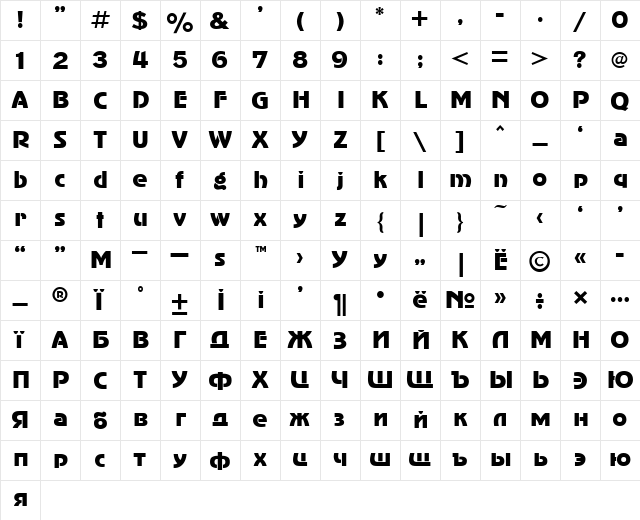 Adver Gothic Plain  glyph index