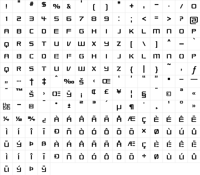 Republikaps Regular  glyph index