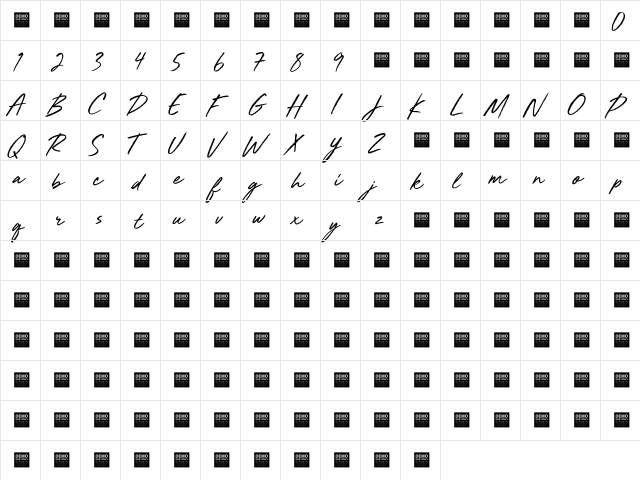 Mighty River - Demo Regular  glyph index