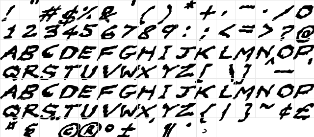 Oilslick Italic  glyph index