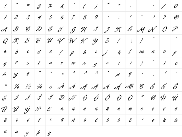 Amorinda Regular  glyph index