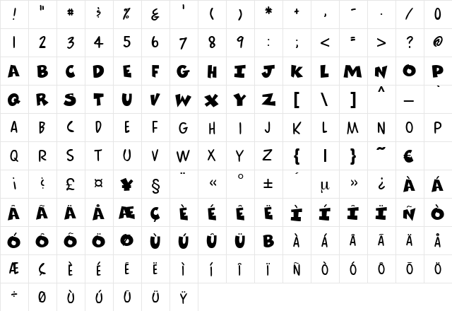 Harpune Regular  glyph index