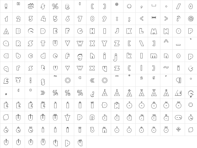 Pepperland Outline Regular  glyph index