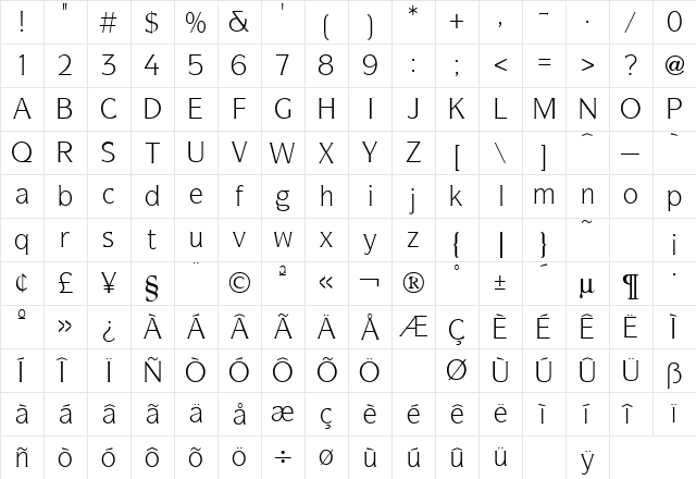 Symbol Regular  glyph index