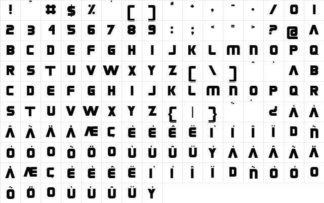 Grungerocker Regular  glyph index
