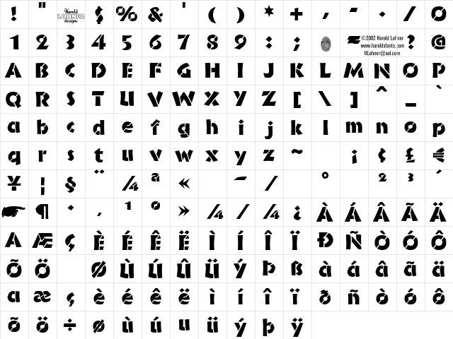 Bride StencilAlt Regular  glyph index