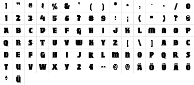 MightyContour Regular  glyph index